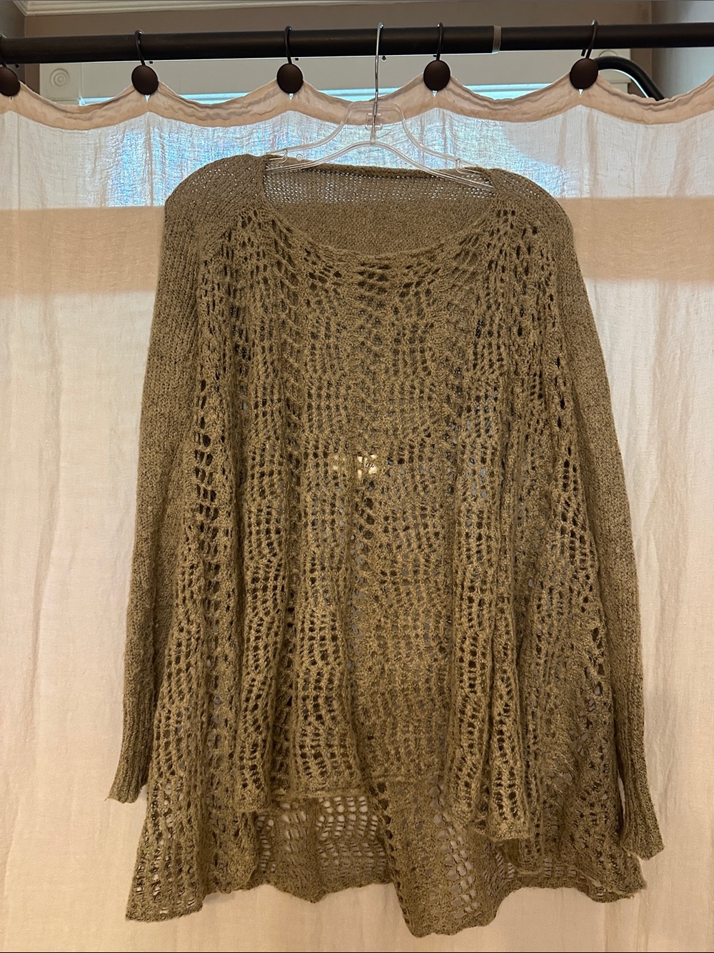 Simply Noelle Olive Green Open-Knit Scoop Neck Sweater